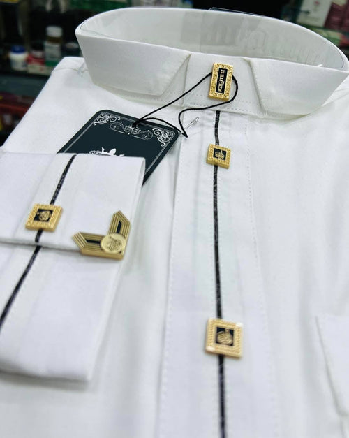 قميص الهيثم رجالي فاخر 2026 – أبيض / أسود | تصميم راقٍ